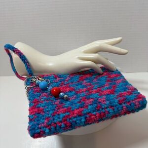 Vibrant Pink and Blue Crochet Wristlet